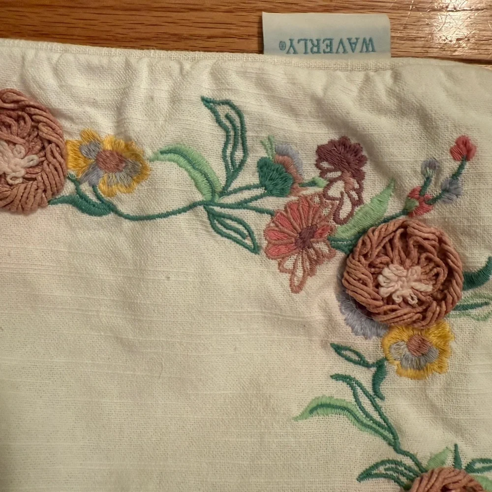Waverly Floral Embroidered crochet flowers Throw Pillow Covers